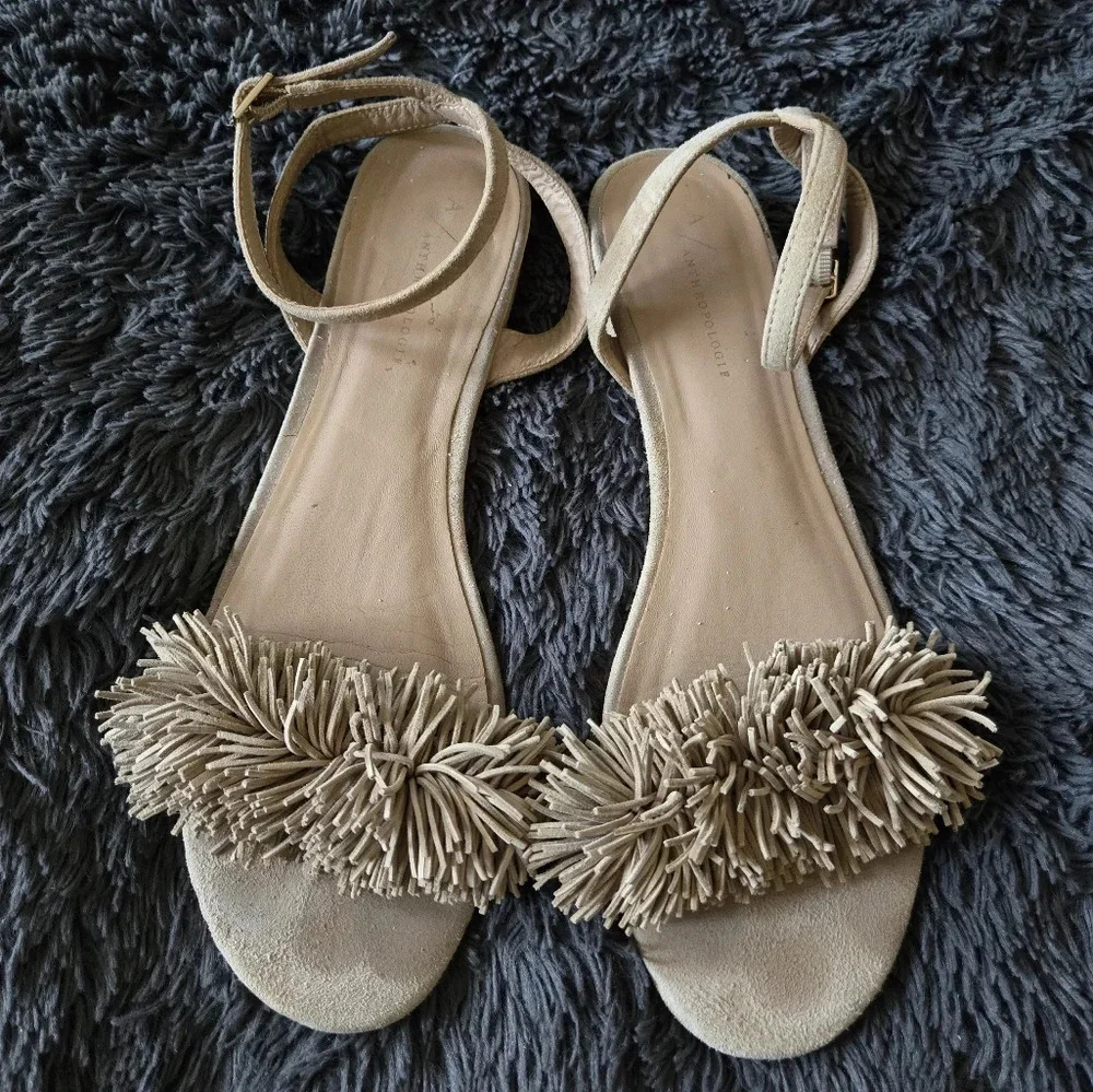 Anthropologie | Beige Ankle Strap Sandals Sz 10